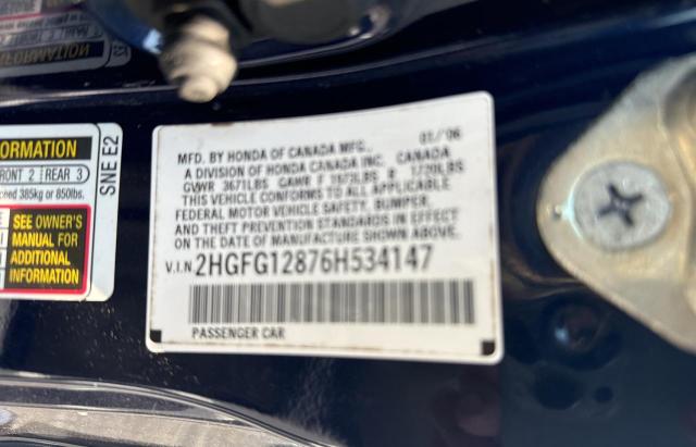 Photo 10 from auction – 2006 HONDA CIVIC EX with VIN 2HGFG12876H534147