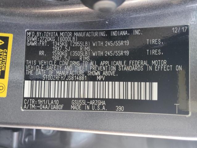 Photo 14 from auction – 2018 TOYOTA HIGHLANDER with VIN 5TDDZRFH7JS814881