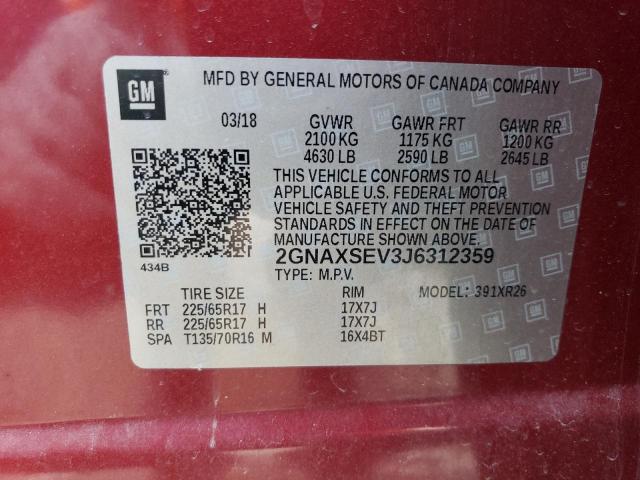 Photo 14 from auction – 2018 CHEVROLET EQUINOX LT with VIN 2GNAXSEV3J6312359