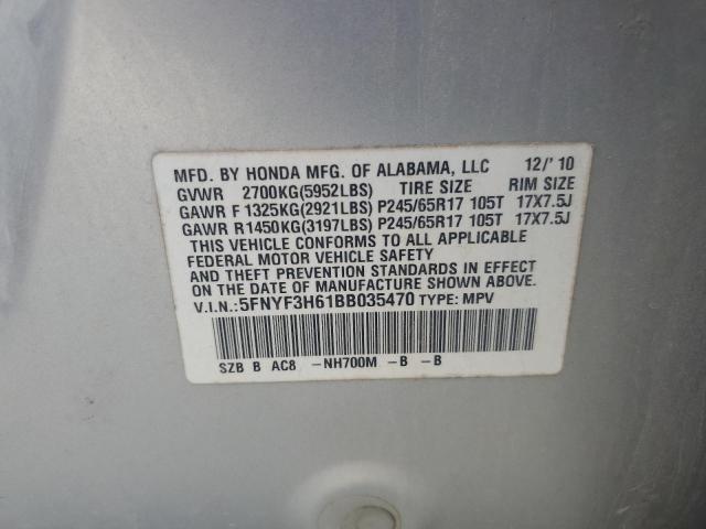 Photo 14 from auction – 2011 HONDA PILOT EXL with VIN 5FNYF3H61BB035470