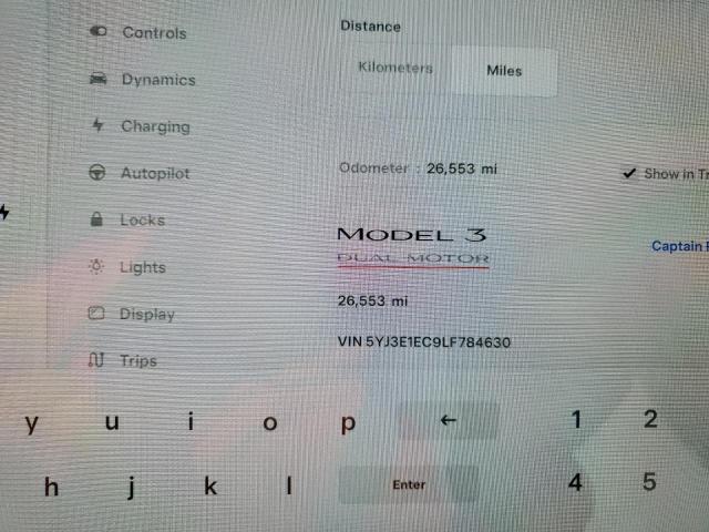 Photo 9 from auction – 2020 TESLA MODEL 3 with VIN 5YJ3E1EC9LF784630