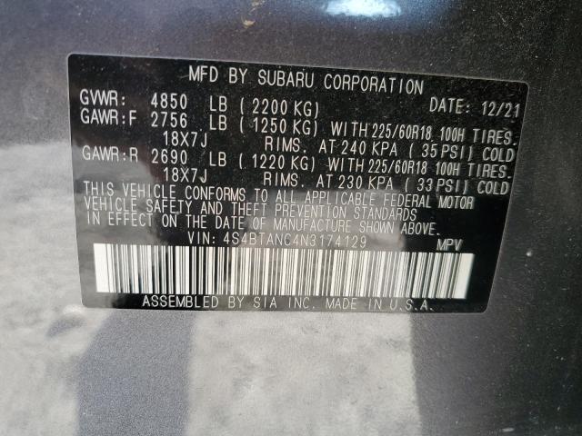 Photo 14 from auction – 2022 SUBARU OUTBACK LI with VIN 4S4BTANC4N3174129