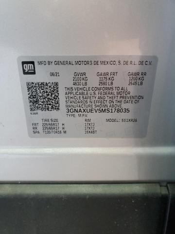 Photo 14 from auction – 2021 CHEVROLET EQUINOX LT with VIN 3GNAXUEV5MS178035