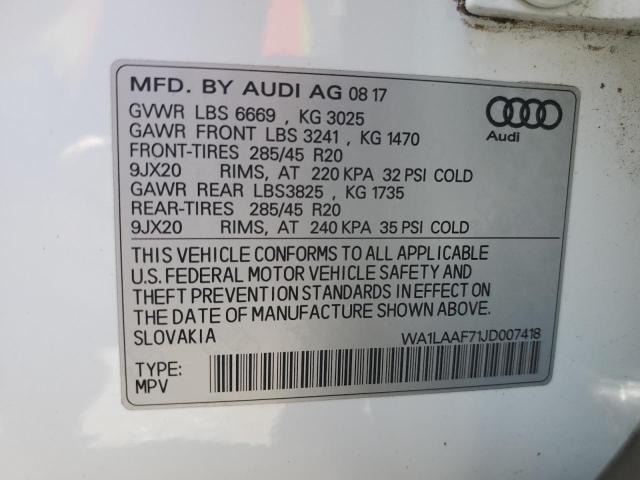 Photo 14 from auction – 2018 AUDI Q7 PREMIUM with VIN WA1LAAF71JD007418