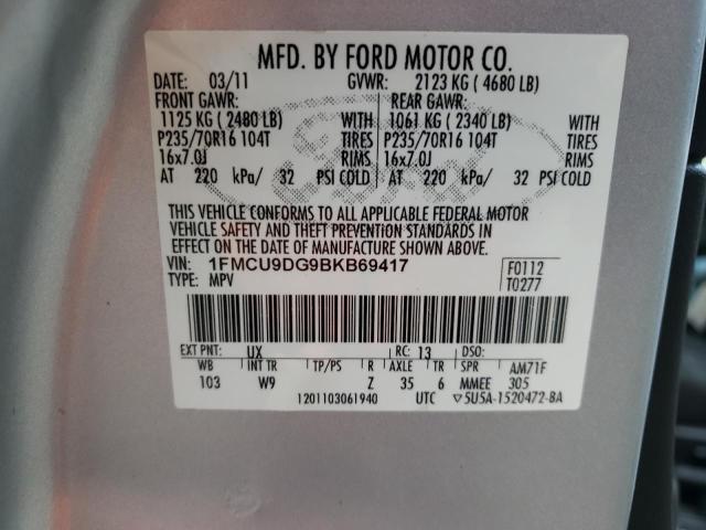 Photo 14 from auction – 2011 FORD ESCAPE XLT with VIN 1FMCU9DG9BKB69417