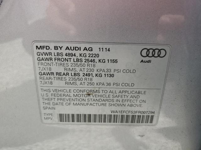 Photo 14 from auction – 2015 AUDI Q3 PREMIUM with VIN WA1EFCFS3FR007294