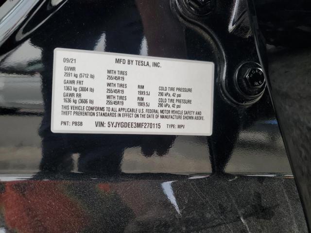 Photo 14 from auction – 2021 TESLA MODEL Y with VIN 5YJYGDEE3MF270115
