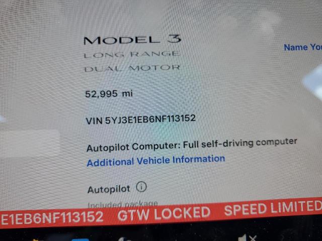 Photo 9 from auction – 2022 TESLA MODEL 3 with VIN 5YJ3E1EB6NF113152
