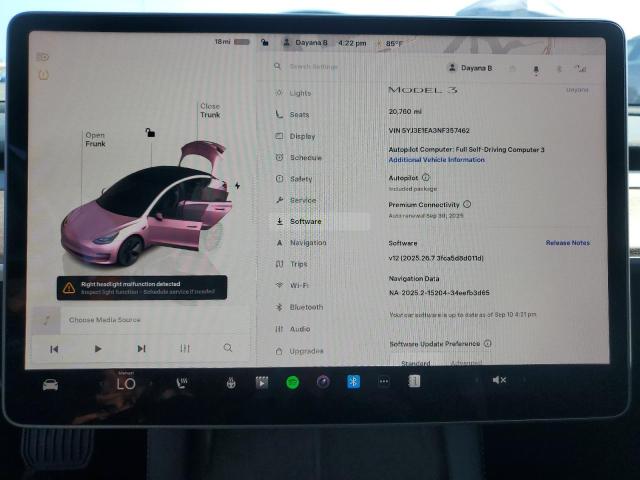 Photo 9 from auction – 2022 TESLA MODEL 3 with VIN 5YJ3E1EA3NF357462