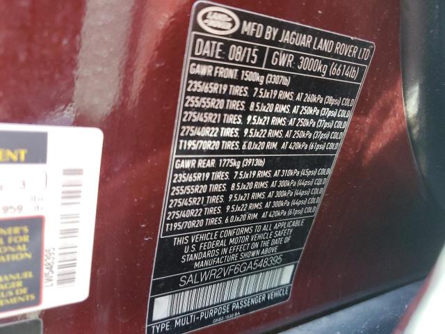 Photo 14 from auction – 2016 LAND ROVER RANGE ROVE with VIN SALWR2VF6GA548395