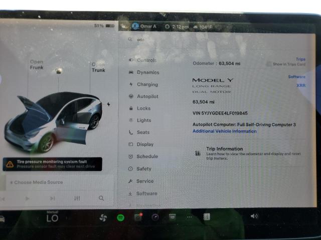 Photo 9 from auction – 2020 TESLA MODEL Y with VIN 5YJYGDEE4LF019845