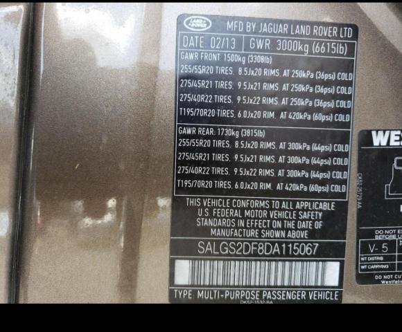 Photo 10 from auction – 2013 LAND ROVER RANGE ROVE with VIN SALGS2DF8DA115067
