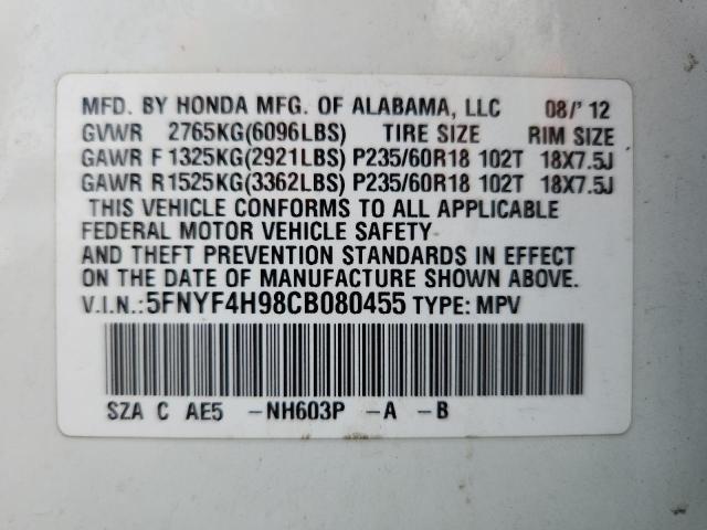 Photo 14 from auction – 2012 HONDA PILOT TOUR with VIN 5FNYF4H98CB080455