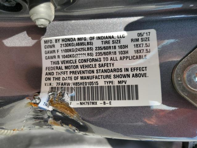 Photo 14 from auction – 2017 HONDA CR-V EXL with VIN 7FARW1H85HE010515