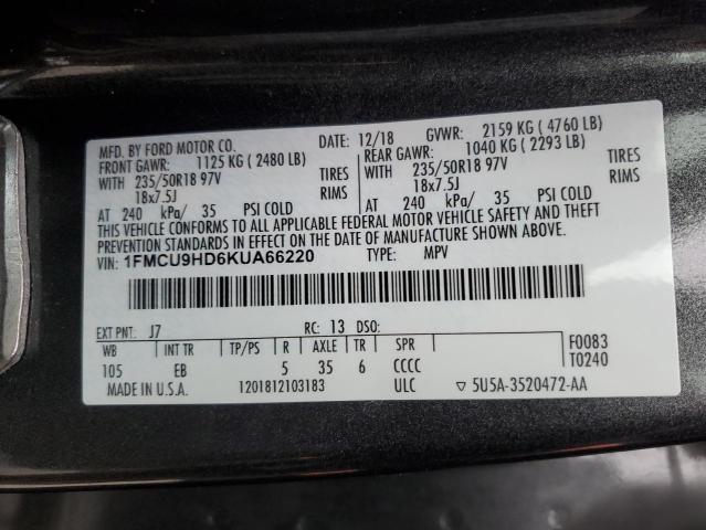 Photo 14 from auction – 2019 FORD ESCAPE SEL with VIN 1FMCU9HD6KUA66220