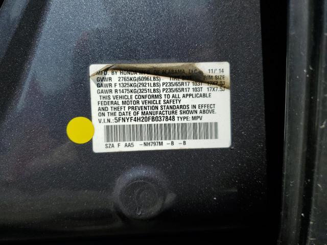 Photo 14 from auction – 2015 HONDA PILOT LX with VIN 5FNYF4H20FB037848