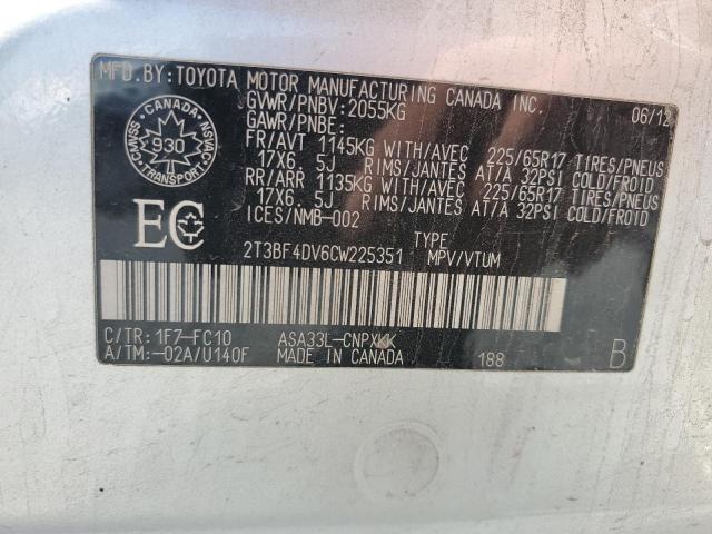 Photo 14 from auction – 2012 TOYOTA RAV4 with VIN 2T3BF4DV6CW225351