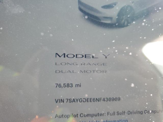 Photo 9 from auction – 2022 TESLA MODEL Y with VIN 7SAYGDEE6NF436969
