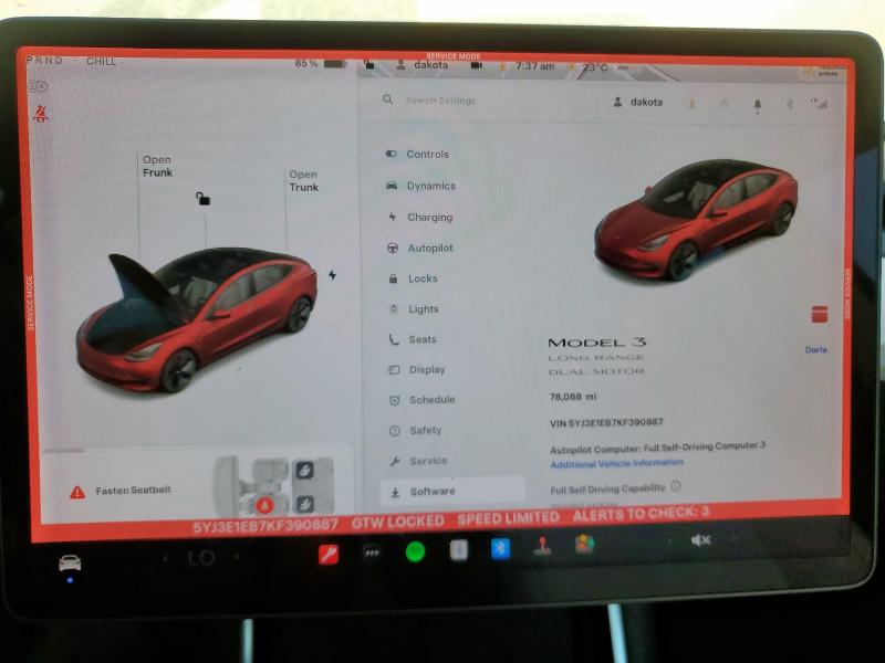 Photo 9 from auction – 2019 TESLA MODEL 3 with VIN 5YJ3E1EB7KF390887
