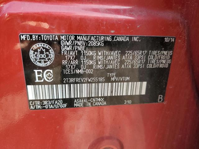 Photo 14 from auction – 2015 TOYOTA RAV4 XLE with VIN 2T3RFREV2FW255185
