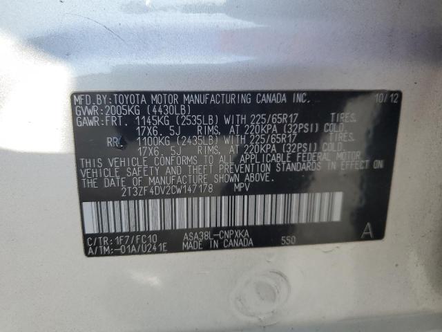 Photo 14 from auction – 2012 TOYOTA RAV4 with VIN 2T3ZF4DV2CW147178