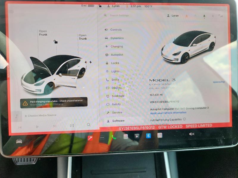 Photo 9 from auction – 2020 TESLA MODEL 3 with VIN 5YJ3E1EB5LF619312