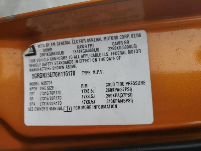 Photo 14 from auction – 2006 HUMMER H2 with VIN 5GRGN23U76H116170