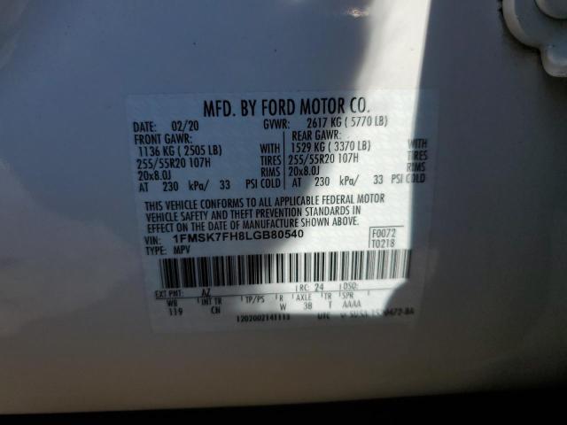 Photo 14 from auction – 2020 FORD EXPLORER with VIN 1FMSK7FH8LGB80540