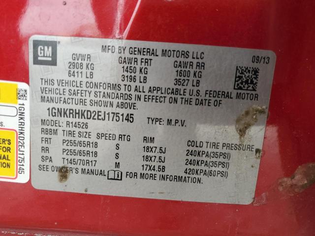 Photo 14 from auction – 2014 CHEVROLET TRAVERSE L with VIN 1GNKRHKD2EJ175145