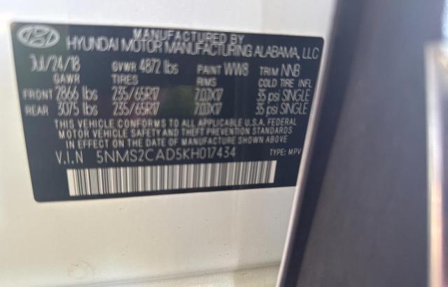 Photo 10 from auction – 2019 HYUN SANTA FE SE with VIN 5NMS2CAD5KH017434