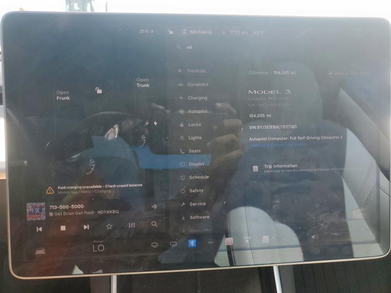 Photo 9 from auction – 2020 TESLA MODEL 3 with VIN 5YJ3E1EB9LF537180