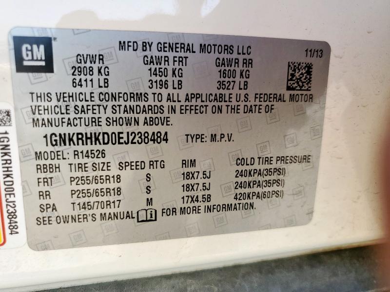 Photo 14 from auction – 2014 CHEVROLET TRAVERSE LT with VIN 1GNKRHKD0EJ238484