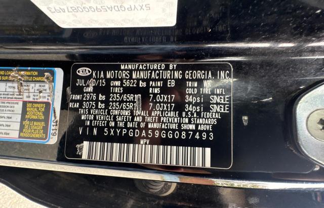 Photo 10 from auction – 2016 KIA SORENTO LX with VIN 5XYPGDA59GG087493
