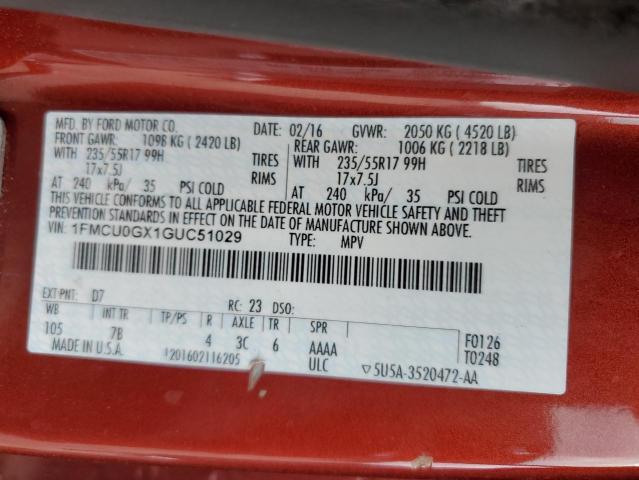 Photo 14 from auction – 2016 FORD ESCAPE SE with VIN 1FMCU0GX1GUC51029