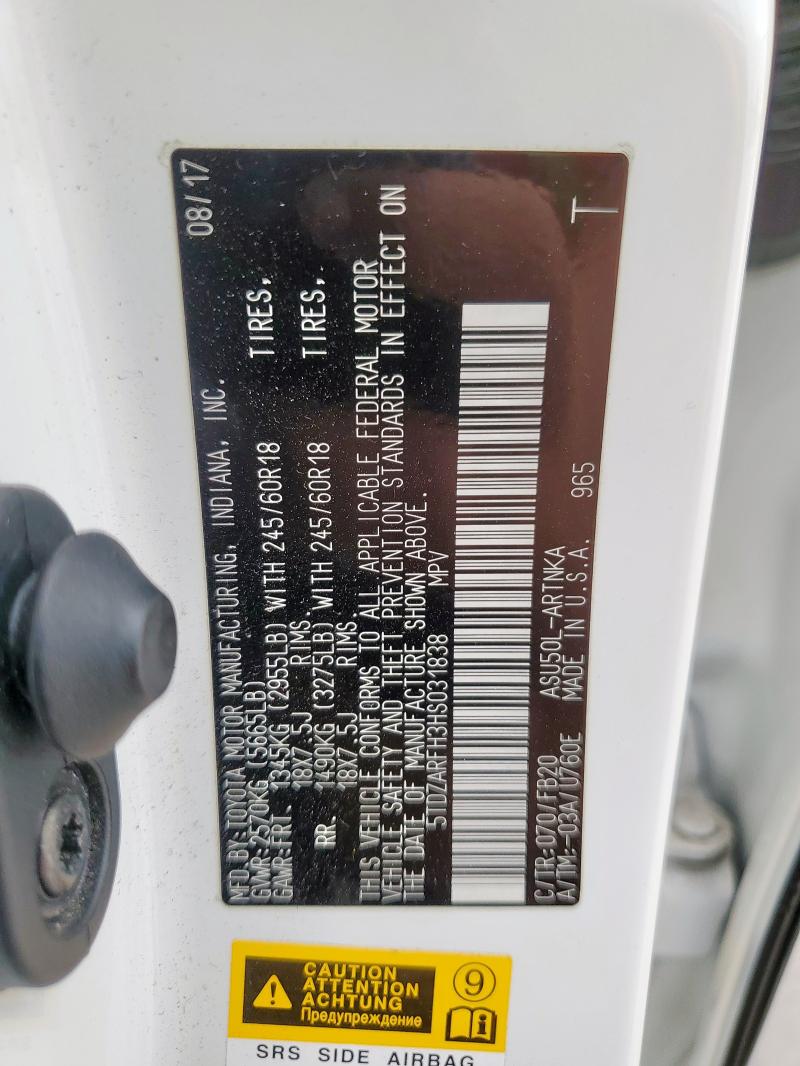 Foto 14 de la subasta – 2017 TOYOTA HIGHLANDER con VIN 5TDZARFH3HS031838