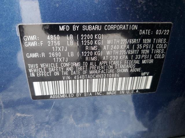 Photo 14 from auction – 2022 SUBARU OUTBACK PR with VIN 4S4BTADC4N3210886