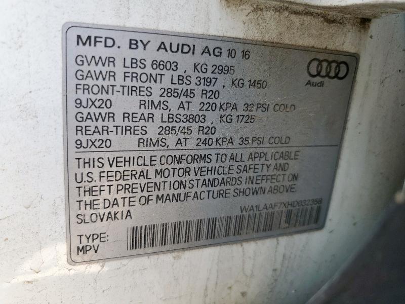 Photo 14 from auction – 2017 AUDI Q7 PREMIUM with VIN WA1LAAF7XHD032358
