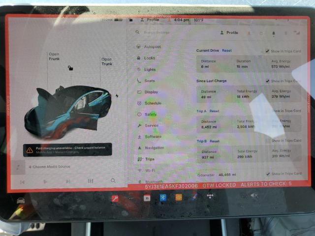 Photo 9 from auction – 2019 TESLA MODEL 3 with VIN 5YJ3E1EA5KF302006