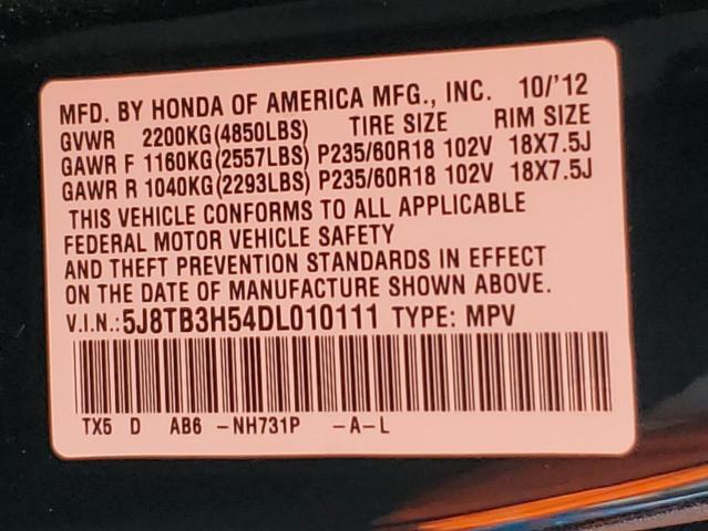 Photo 14 from auction – 2013 ACURA RDX TECHNO with VIN 5J8TB3H54DL010111