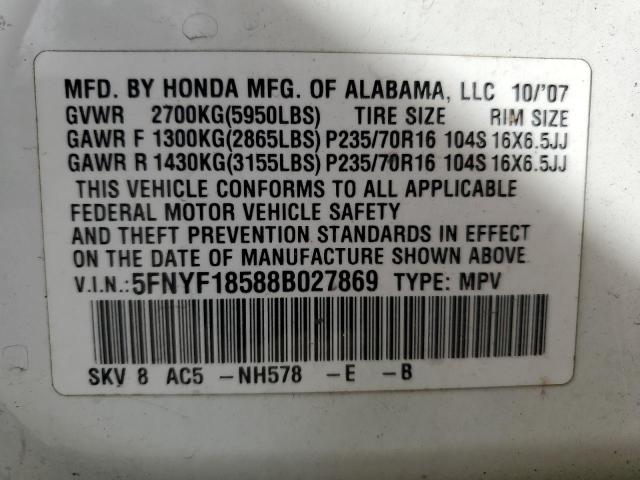 Photo 14 from auction – 2008 HONDA PILOT EXL with VIN 5FNYF18588B027869