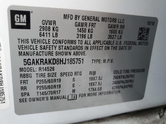 Photo 14 from auction – 2017 BUICK ENCLAVE with VIN 5GAKRAKD8HJ185751