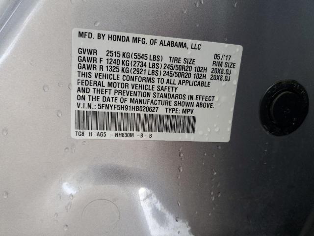 Photo 14 from auction – 2017 HONDA PILOT TOURING with VIN 5FNYF5H91HB020627