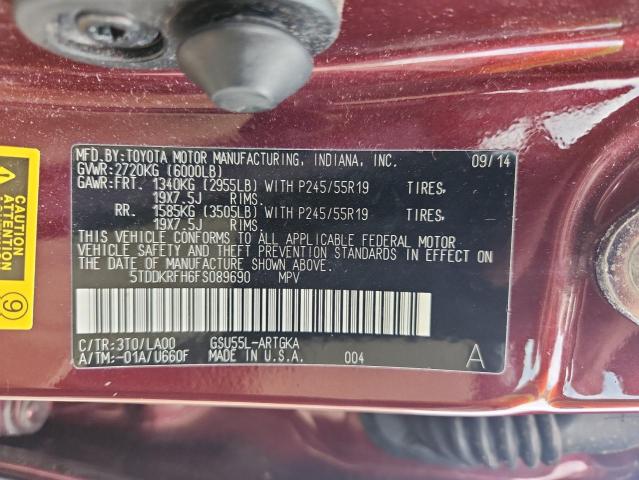 Photo 14 from auction – 2015 TOYOTA HIGHLANDER with VIN 5TDDKRFH6FS089690