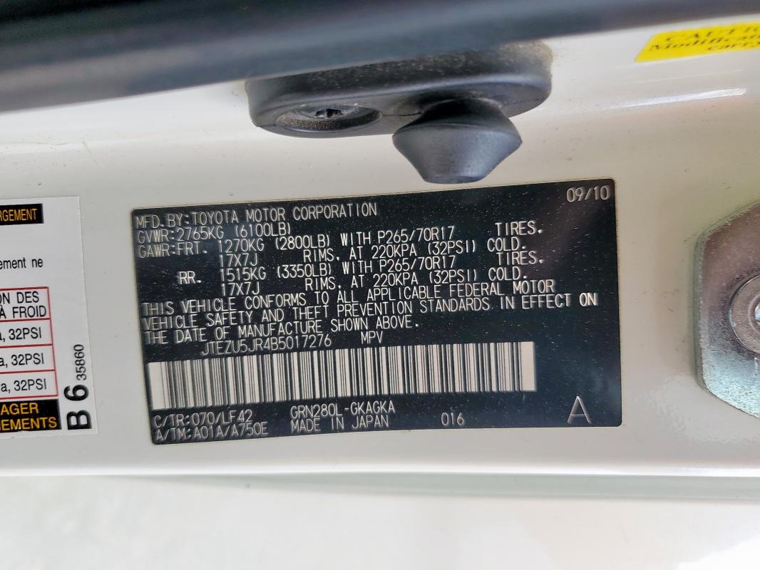 Photo 14 from auction – 2011 TOYOTA 4RUNNER SR with VIN JTEZU5JR4B5017276