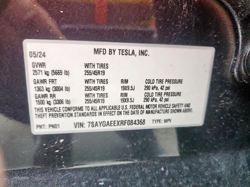 Photo 14 from auction – 2024 TESLA MODEL Y with VIN 7SAYGAEEXRF084368