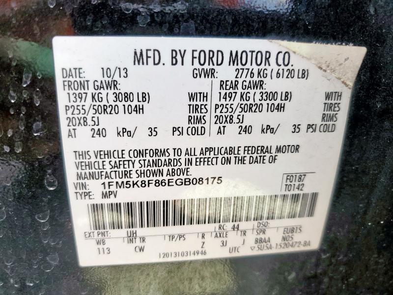 Photo 14 from auction – 2014 FORD EXPLORER L with VIN 1FM5K8F86EGB08175