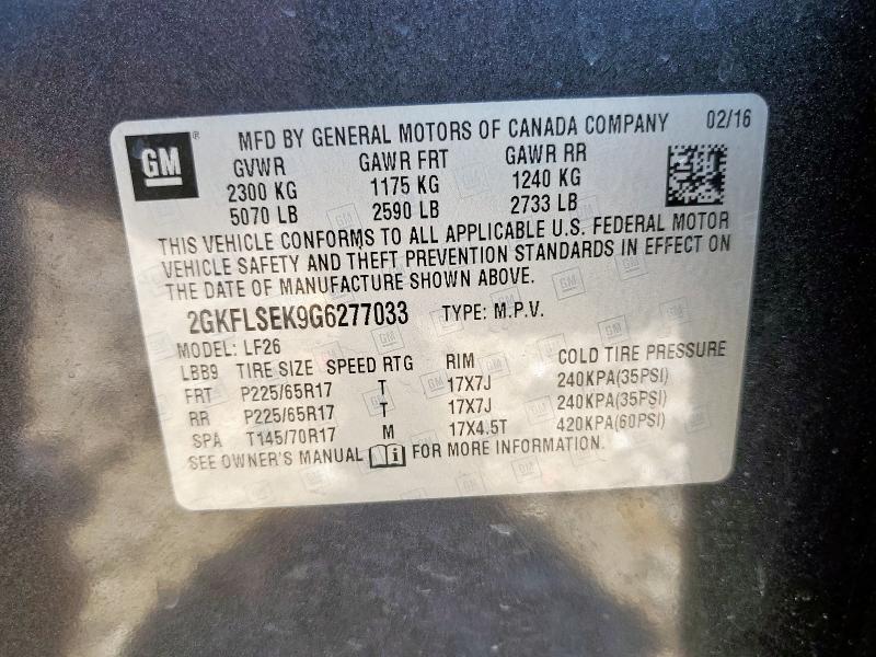 Photo 14 from auction – 2016 GMC TERRAIN SL with VIN 2GKFLSEK9G6277033