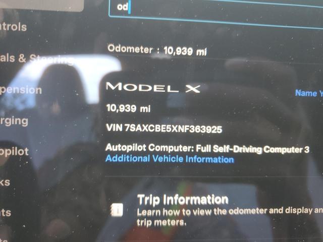 Photo 9 from auction – 2022 TESLA MODEL X with VIN 7SAXCBE5XNF363925