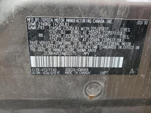 Photo 14 from auction – 2010 TOYOTA RAV4 with VIN 2T3BK4DV2AW023275