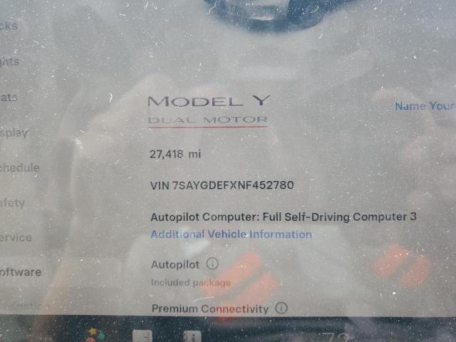 Photo 9 from auction – 2022 TESLA MODEL Y with VIN 7SAYGDEFXNF452780